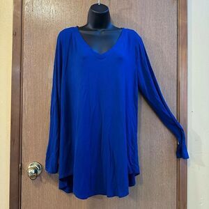 Zenana Blue V-Neck oversized Long Sleeve Shirt | Women Size 1XL